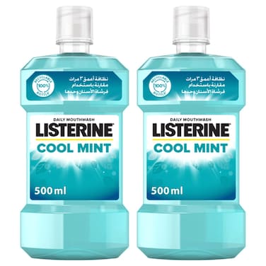 Listerine Daily Mouthwash Super Saver Pack, Cool Mint, 500ml Pack of 2