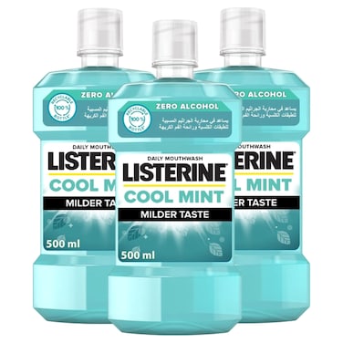 ليسترين غسول الفم اليومي بدون كحول – بطعم ألطف، نكهة النعناع البارد، 500 ملل – حزمة من 3