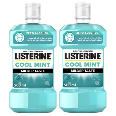 Listerine Zero Alcohol Milder Taste Daily Mouthwash Super Saver Pack, Cool Mint, 500ml Pack of 2