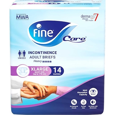 Fine Care Incontinence  Adult Unisex Briefs, 14 Diapers, X-Large, waist size 130 - 170 cm