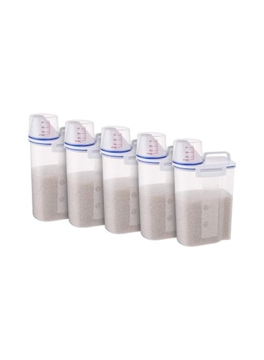 5-Piece Plastic Storage Container with Pour Spout and Measuring Cup Clear/Blue 2Liters