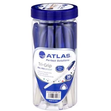 Atlas Tri-Grip 1.0mm Blue Ink Ball Pen, 30 PCS