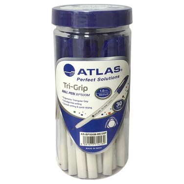 Atlas Tri-Grip 1.0mm Blue Ink Ball Pen, 30 PCS