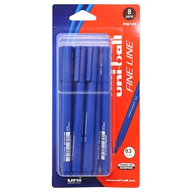 Uni-ball Fine Line 0.3mm Blue Ink Ball Pen, 8 PCS