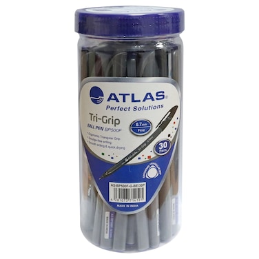 Atlas Tri-Grip 0.7mm Fine Black Ink Ball Pen, 30 PCS
