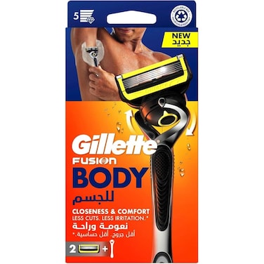 Gillette Fusion Body Men's Refillable Razor: Handle + 2 Blade Refills