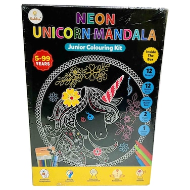 Sakha Neon Unicorn Mandala Junior Colouring Kit