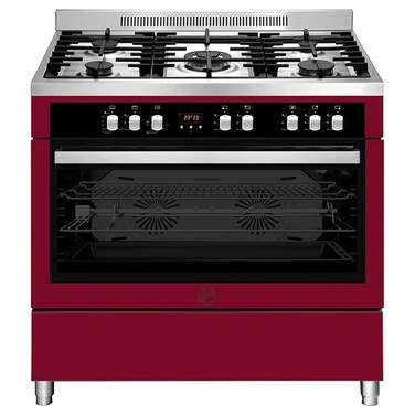 Hoover Full Gas Cooker HGC-S95G-R, 90x60 cm, Cast Iron, Cranberry Red, 5 Burners