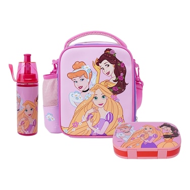 ديزني برنسيس طقم من حقيبة غداء، صندوق غداء وزجاجة ماء مطبوع