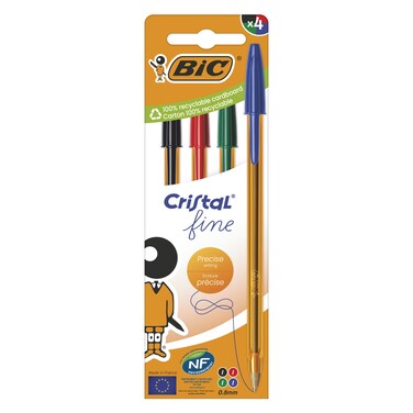 Bic Cristal Fine 0.8mm Ball Pen, Assorted, 4 PCS