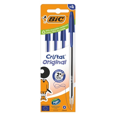 Bic Cristal 1.0mm Ball Pen, Blue, 4 PCS