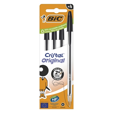 Bic Cristal 1.0mm Ball Pen, Black, 4 PCS