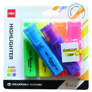 Deli Accent Chisel Tip Highlighter, 6 PCS