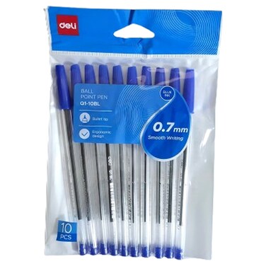 Deli 0.7mm Ballpoint Pen, Blue, 10 PCS