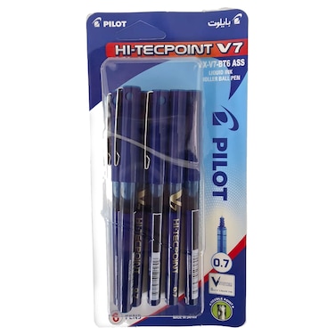 Pilot V7 Hi-Tecpoint 0.7mm Roller Ball Pen, Black, 6 PCS