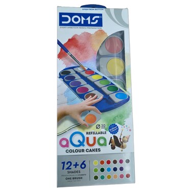 دومز أكوا كعكات ألوان مائية قابلة لإعادة التعبئة مع فرشاة 12 لونًا 30 ملم