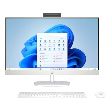 إتش بي كمبيوتر مكتبي الكل في واحد، معالج إنتل كور إلترا 7 255U، ذاكرة وصول عشوائي (RAM) 16 غيغابايت، قرص SSD سعة 1 تيرابايت، شاشة 27 بوصة FHD IPS، بطاقة رسومات إنتل آرك، نظام التشغيل ويندوز 11 هوم،  أبيض، 27-cr2000d