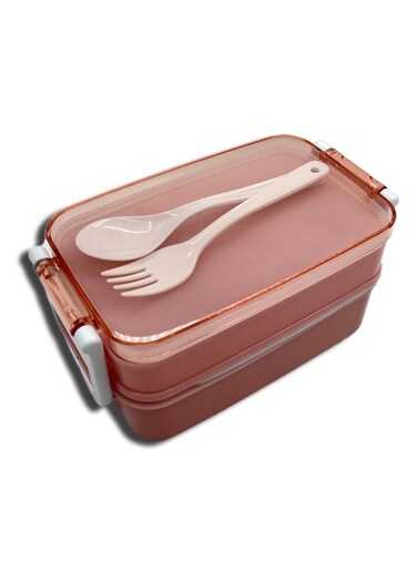 Lunch Box With Spoon and Fork 2 Compartment Pink 18x10x8cm