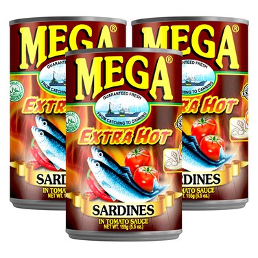 ميغا سردين حار جدًا في صلصة الطماطم، 155 غرام، حزمة من 3