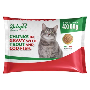 Delight Chunks in Gravy with Trout and Cod Fish, 100g Pack of 4