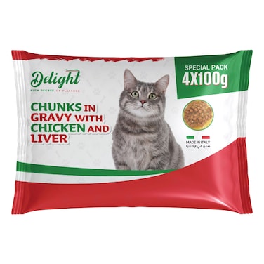 Delight Chunks in Gravy with Chicken and Liver, 100g Pack of 4