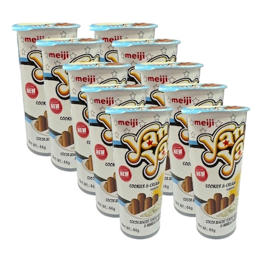 Meiji Yan Yan Cookies and Cream Flavour Cocoa Biscuit Stick, 44g Pack of 10