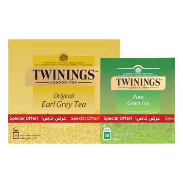 Twinings Original Earl Grey Tea 50 Tea Bags with Pure Green Tea 10 Tea Bags