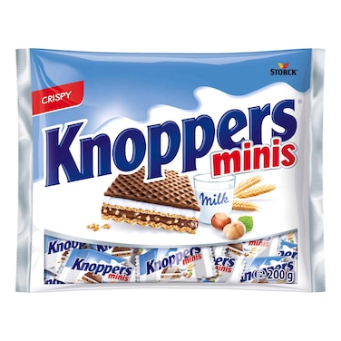 Knoppers Minis Crispy Milk Cream and Hazelnut Cream Filling Wafers Bag, 200g