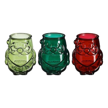 حامل شموع صغير من الزجاج المعاد تدويره بنمط سانتا