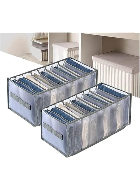 KKAERDIYA Wardrobe Clothes Organizer, 4 Pack 9 Grids Foldable &amp; Washable Jeans Compartment Storage Closet Cabinet Organizer,Underwear Mesh Storage Boxes With Side HandlesSY0001Gray-4pcs 9 Grids