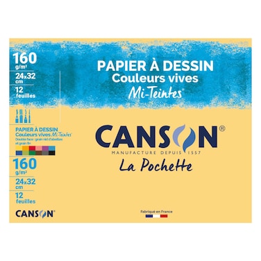 كانسون حقيبة ورق رسم ملون 12 ورقة، 160 غرام/م²، 24×32 سم