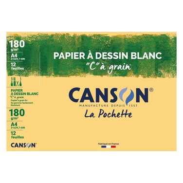 Canson C Grain A4 Pocket Drawing Paper, 12 Sheets, 180 g/m&sup2;