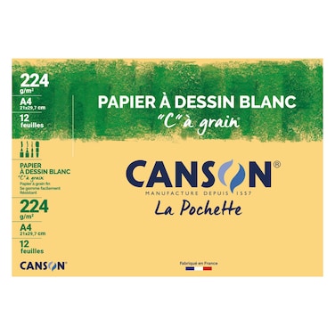 Canson C Grain A4 Pocket Drawing Paper, 12 Sheets, 224 g/m&sup2;