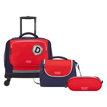 Delsey Back To School 2025 Trolley, Lunch Bag and Pencil Case Set, Red, 3 PCS
