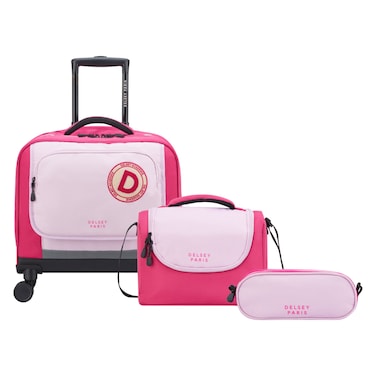 Delsey Back To School 2025 Trolley, Lunch Bag and Pencil Case Set, Pink, 3 PCS
