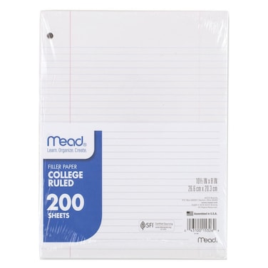 Mead College Ruled Filler Paper, 200 Sheet