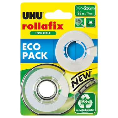 UHU Rollafix Invisible Adhesive Tape Pack with Refill, 25m x 19mm, 2 PCS