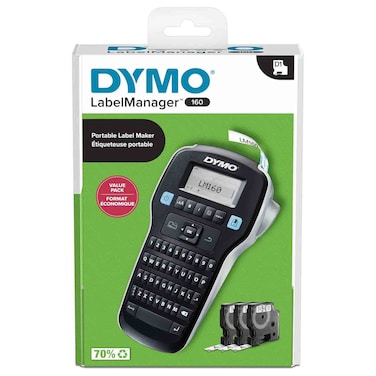 Dymo LabelManager 160 Label Maker Starter Kit with 3 D1 Label Tapes