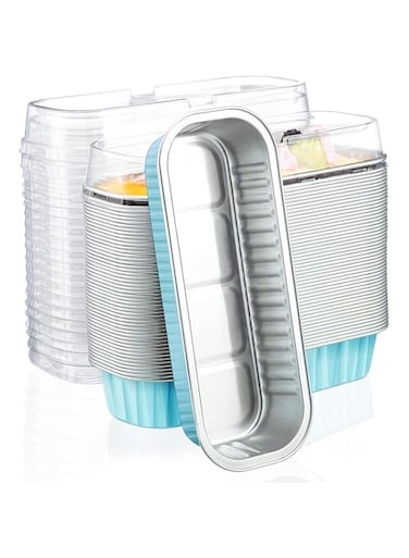 Aluminum Foil Bread Pans, ELECDON 50pcs 6.8oz Disposable Aluminum Foil Mini Loaf Baking Pans with Lids，Small Bread Tins, Aluminum Baking Cups Ramekins, Dessert Bakeware Pans Containers (Blue)