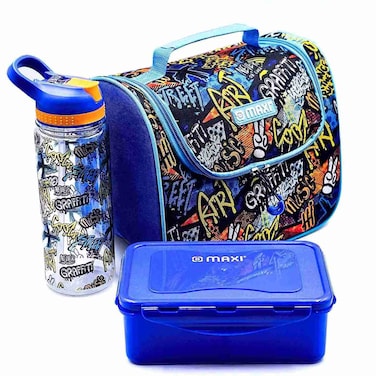 Maxi Insulated Lunch Bag Set with Lunch Box and Water Bottle, Blue