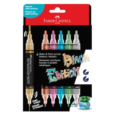 Faber-Castell Black Edition Shake and Paint Acrylic Markers, 6 PCS