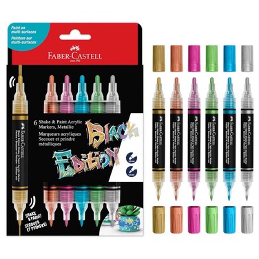 Faber-Castell Black Edition Shake &amp; Paint Marker Set, Metallic Assorted, 6 PCS