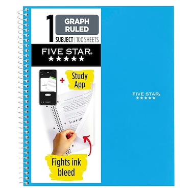 Mead Five Star 1 Subject Graph Ruled Notebook, 100 Sheet