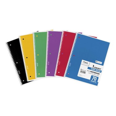 Mead 1 Subject Wide Ruled Spiral Notebook, 70 Sheet