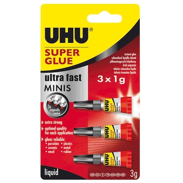 UHU Super Glue Ultra Fast Liquid Minis, 3 x 1g