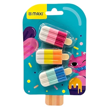 ماكسي ممحاة  بألوان زاهية وأشكال جميلة، 3 قطع