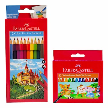 Faber-Castell Colour Pencil, 12 PCS with Jumbo Wax Crayons, 12 PCS