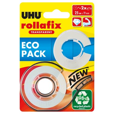 UHU Eco Rollafix Transparent Adhesive Tape with Dispenser, 25m x 19mm