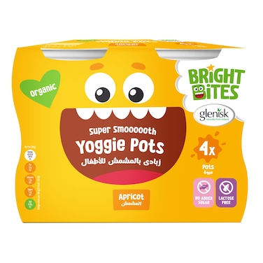 Bright Bites Super Smooth Yoggie Pots, Apricots, 90g Pack of 4
