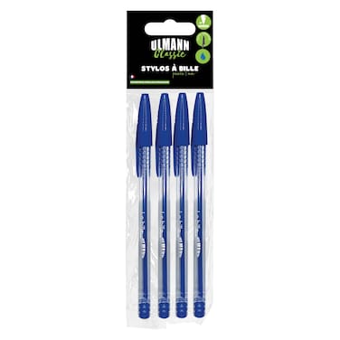 Ulmann Classic 1mm Ballpoint Pens, Blue, 4 PCS